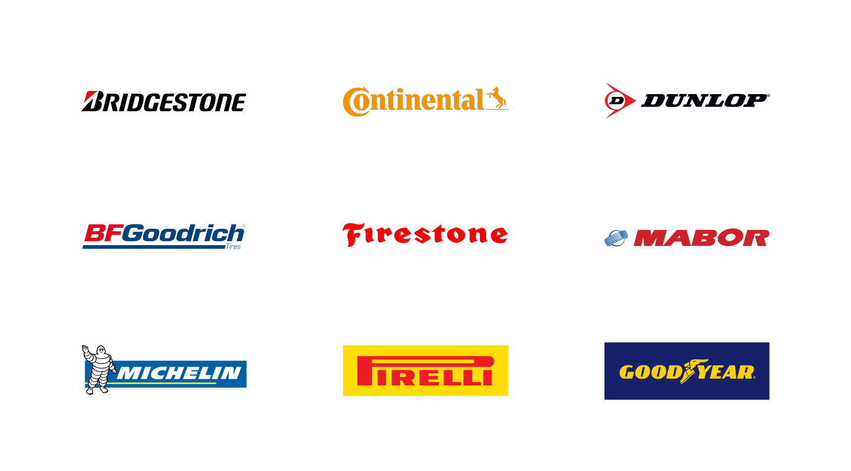 Vários logótipos de marcas de pneus